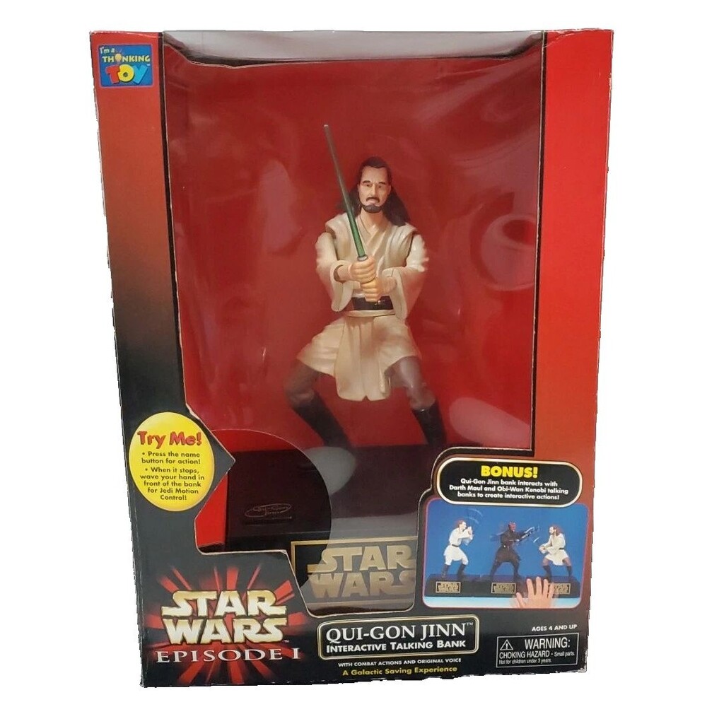 Vintage Star Wars Episode I QUI-GON JINN Interactive Talking Bank New in Box
